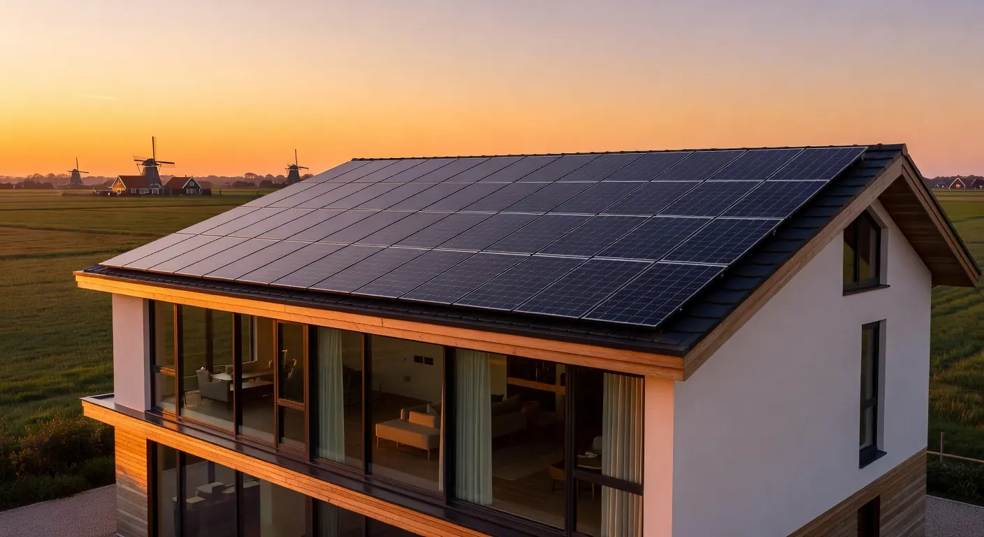 Zonnepanelen op een Nederlands dak met installateur